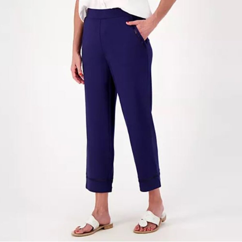 Isaac Mizrahi Live! Tall Ponte Knit Straight-Leg Crop Pants DarkNavy-Tall Medium
